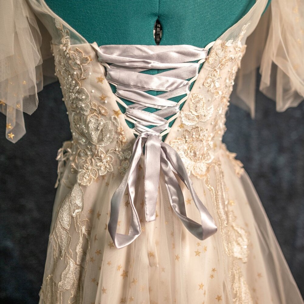 SALE Champagne Off-White Embroidered Wedding Ball Gown Dress Corset Back - XS/S - Picture 12 of 16